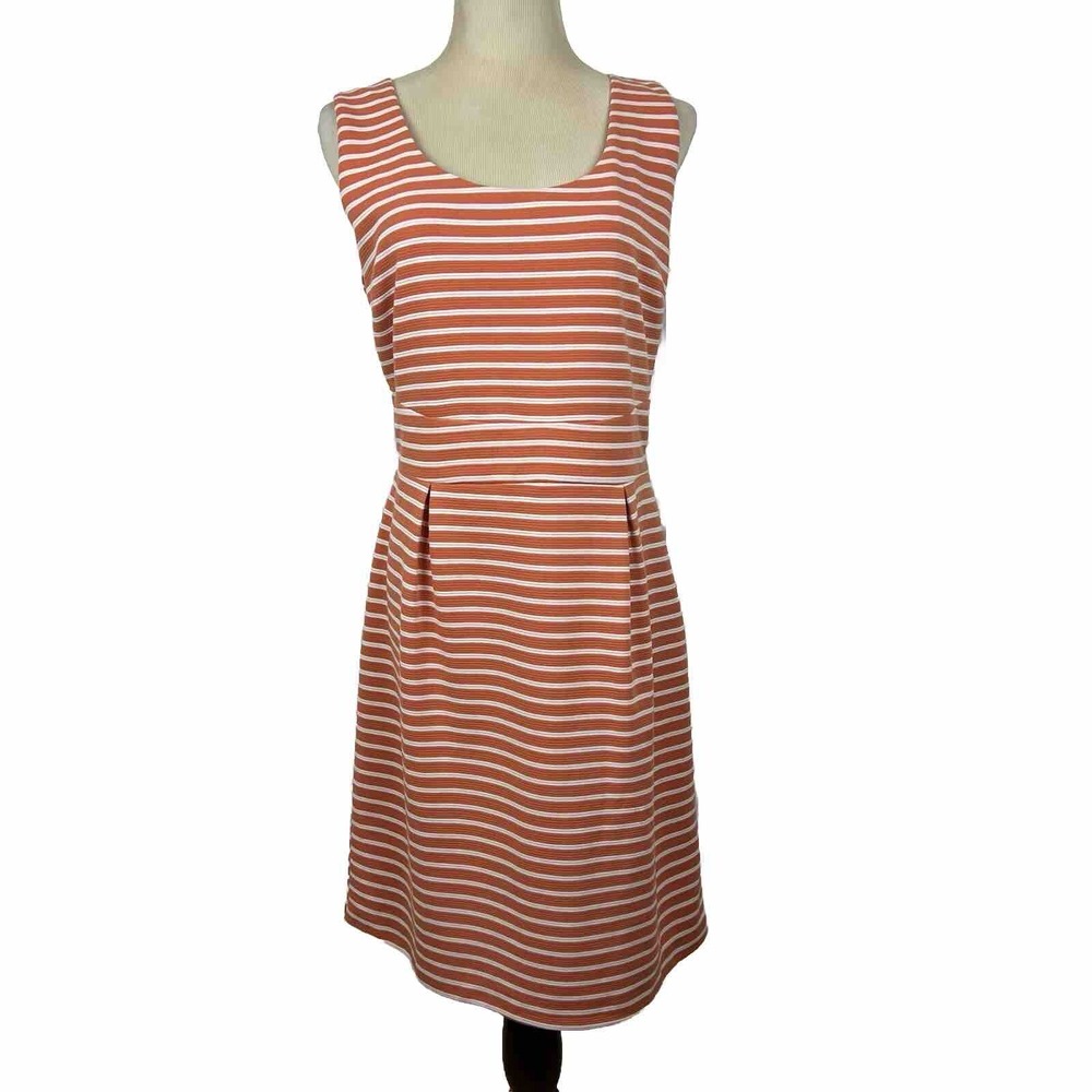 Anthropologie Sunday in Brooklyn Dress Women L Orange Striped Sleeveless Sheath